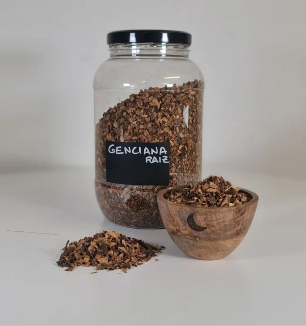 Genciana raíz bote y cuenco