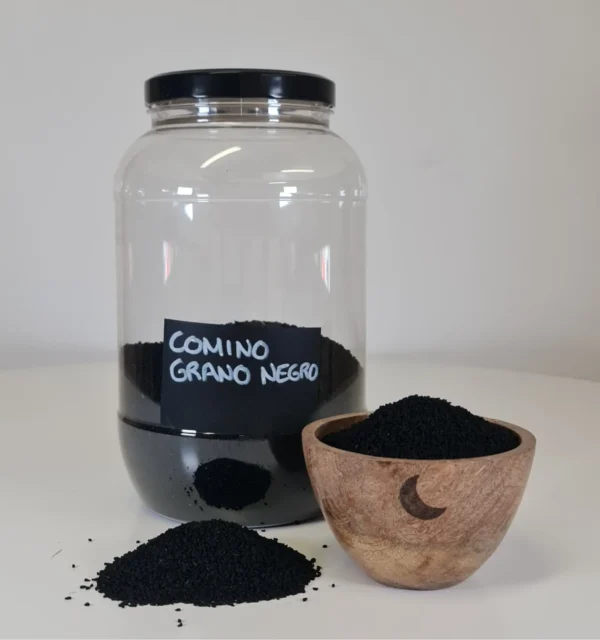 Comino grano negro bote y cuenco