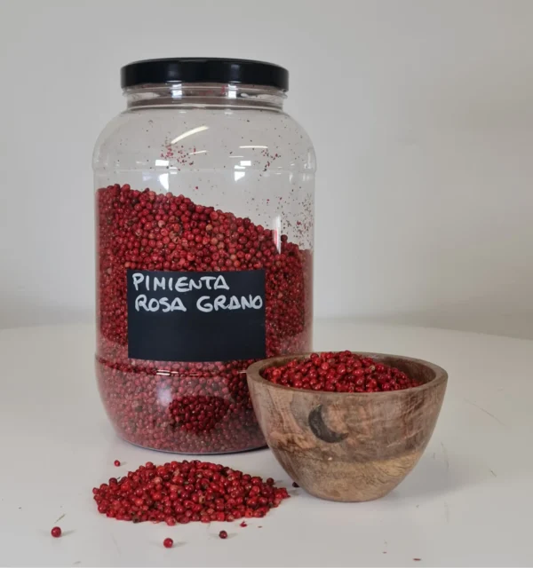 Pimienta rosa grano bote y cuenco