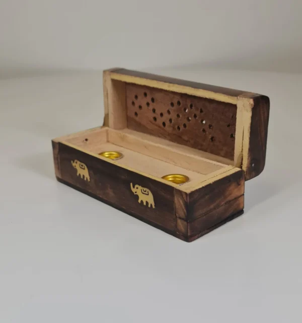 Caja de Incienso de Madera con Elefantes