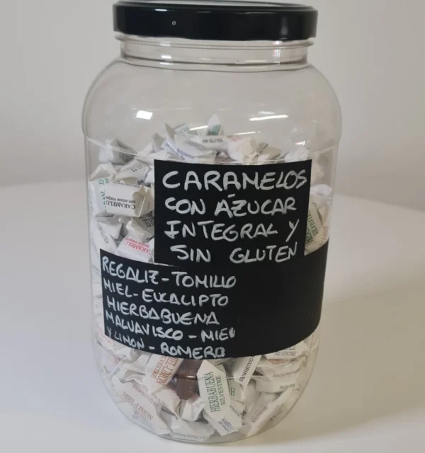 Caramelos con azucar integral y sin glutén bote