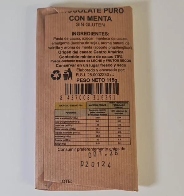 Chocolate puro con menta