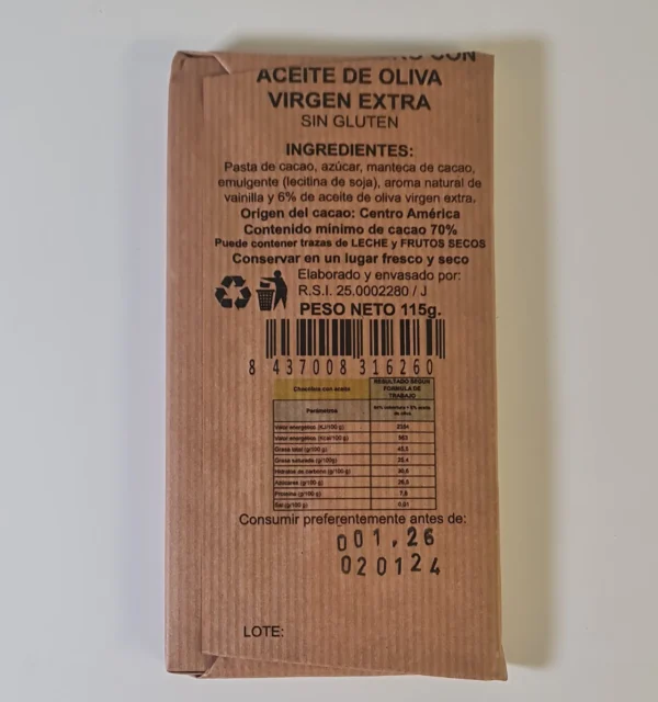 Chocolate sin gluten con aceite de oliva