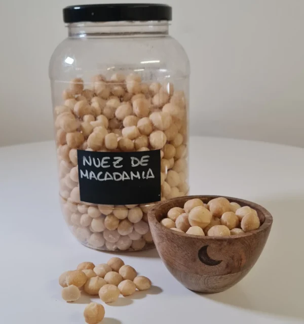 Nuez de macadamia bote y cuenco