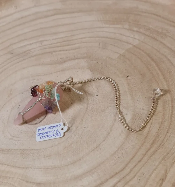 Péndulo 7 chakras cuarzo rosa