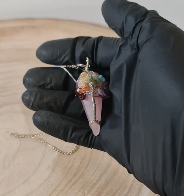 Péndulo 7 chakras cuarzo rosa