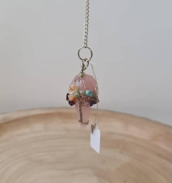 Péndulo 7 chakras cuarzo rosa