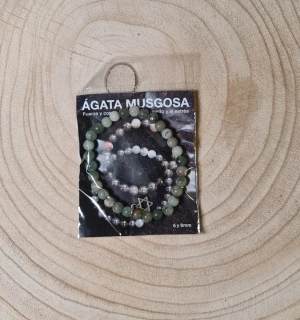 Pulsera Ágata Musgosa con Estrella de David