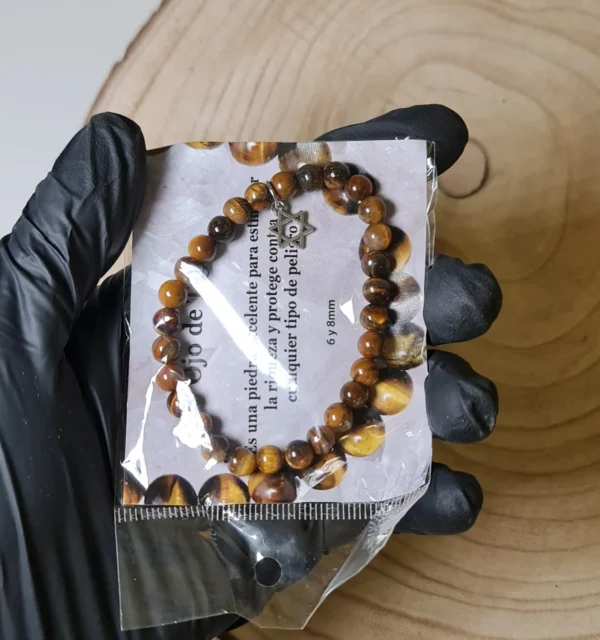 Pulsera Ojo de Tigre Con Estrella de David