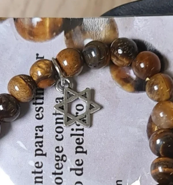 Pulsera Ojo de Tigre Con Estrella de David