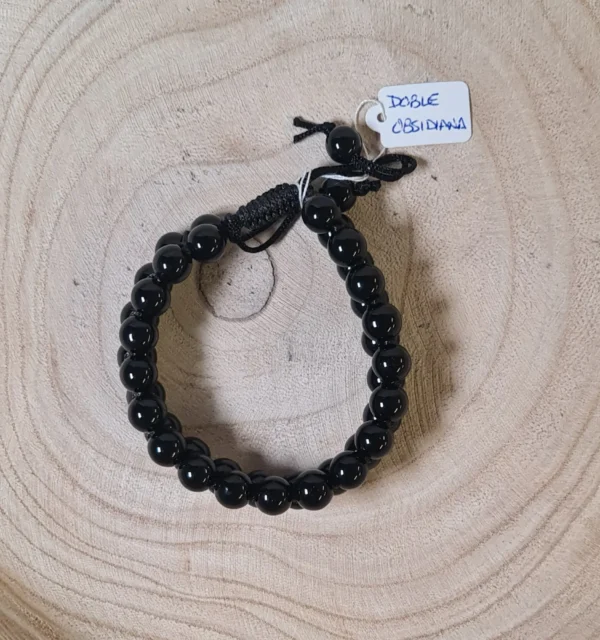 Pulsera doble obsidiana