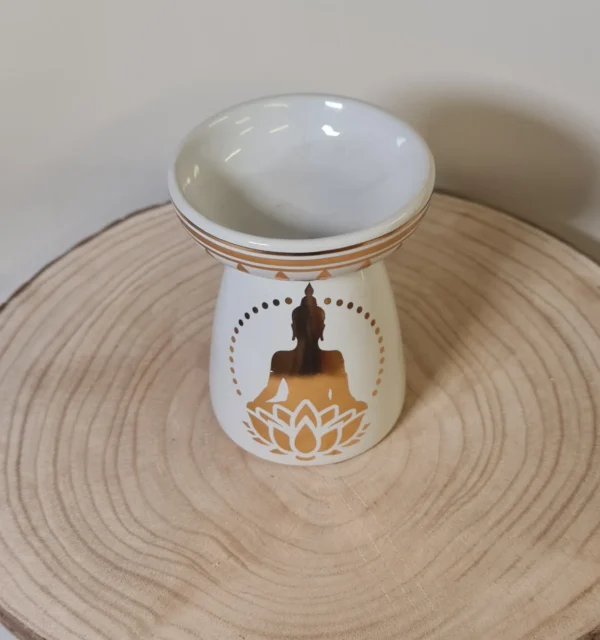 Quemador Aceite Blanco Buda Dorado